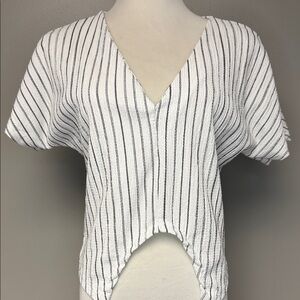 Zara Striped V-Neck Cropped Short Sleeve Top Size S